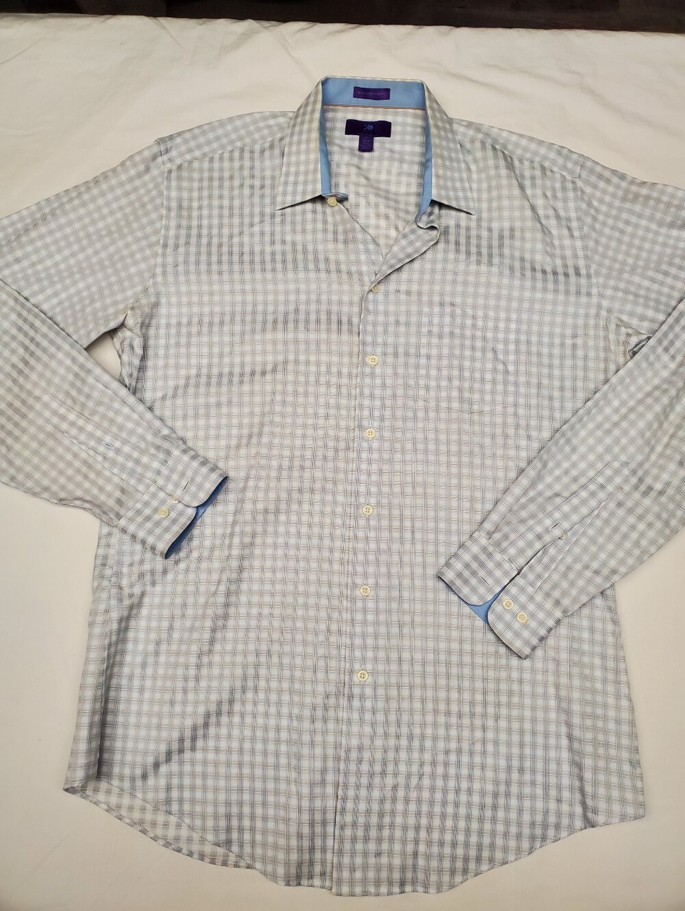 Egara Egyptian Cotton Non-Iron Slim Fit Dress Shirt 17 38-39 Tall Blue Plaid